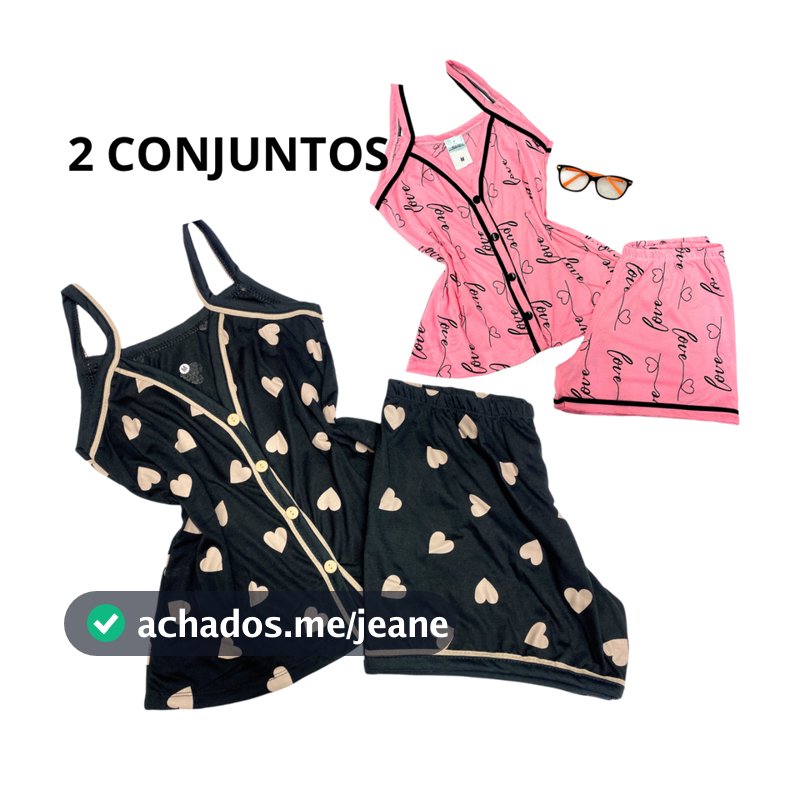 kit 2 Pijamas Feminino Alça Baby Doll Americano Com Botões que abrem Amamentação Blogueira Verão