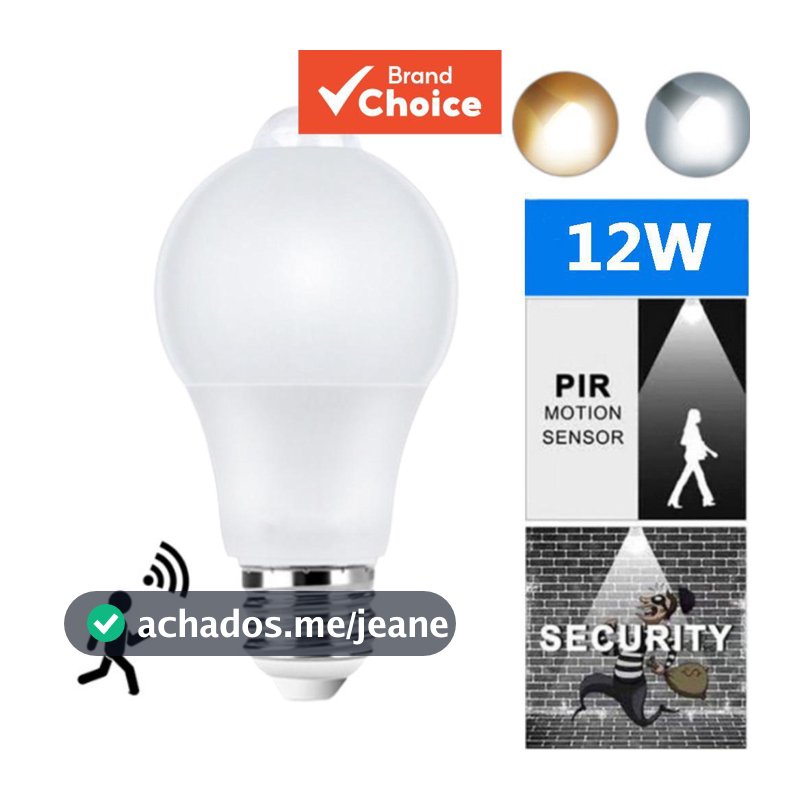 Lâmpadas LED com Sensor de Movimento AXUS E27 12W, Acionamento Automático por Movimento, Lâmpadas Inteligentes para