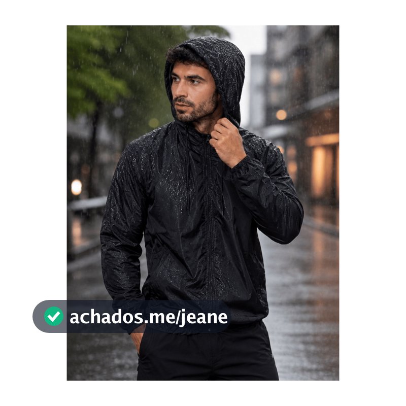 Jaqueta Corta Vento Masculina Impermeável com Capuz Leve Resistente ao Frio e Chuva - Blusa Masculina Lisa de Treino