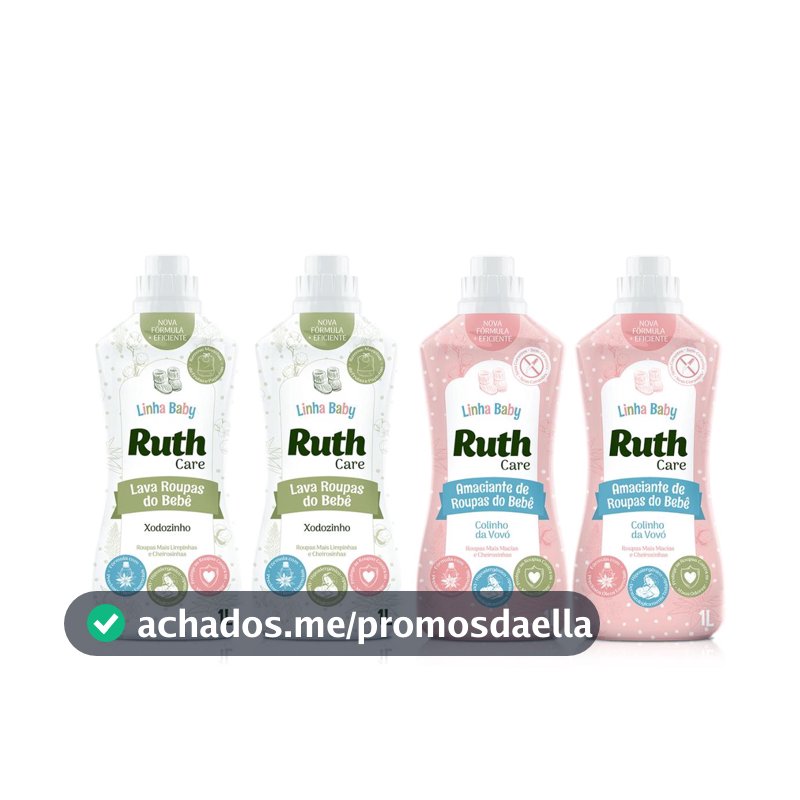 Kit 2L Lava Roupas Líquido Ruth Care Baby Xodozinho + 2L Amaciante Diluído Baby Care Colinho da vovó Ruth