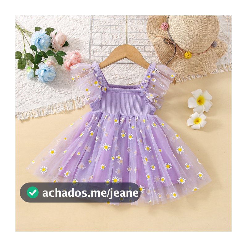 Verão Novo Margarida Chiffon Bebê Menina Vestido De Princesa , Estilo Coreano Crianças Sem Mangas Roupas Para 6 Meses A