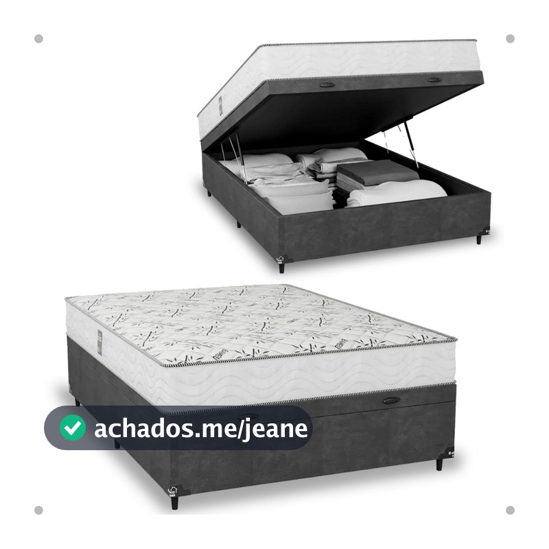Baú Viúva Suede Cinza + Colchão D33 One Face Branco- e-Shop Casa