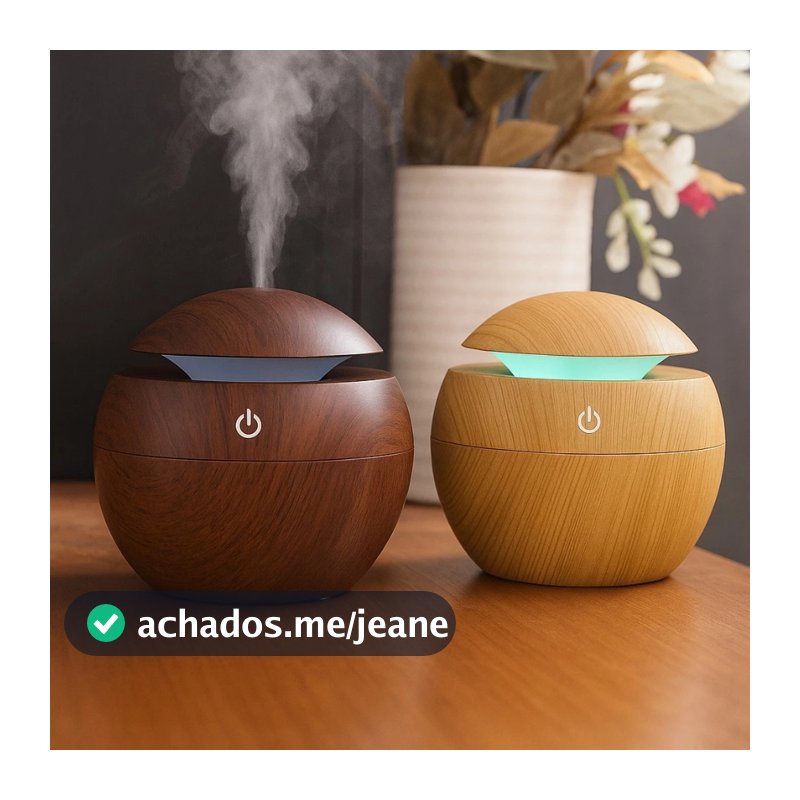 Mini Umidificador de Ar e Aromatizador de Ambientes Tipo Madeira