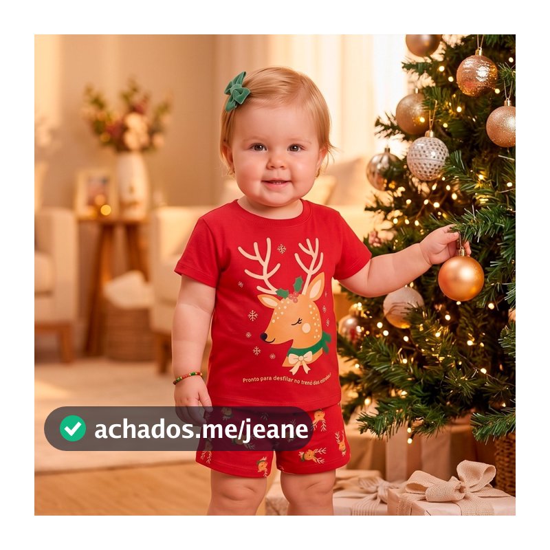 Pijama Natalino Bebê Menina Manga Curta Estampa Fofa Natal Roupa Infantil Verão Presente de Natal Conforto L21