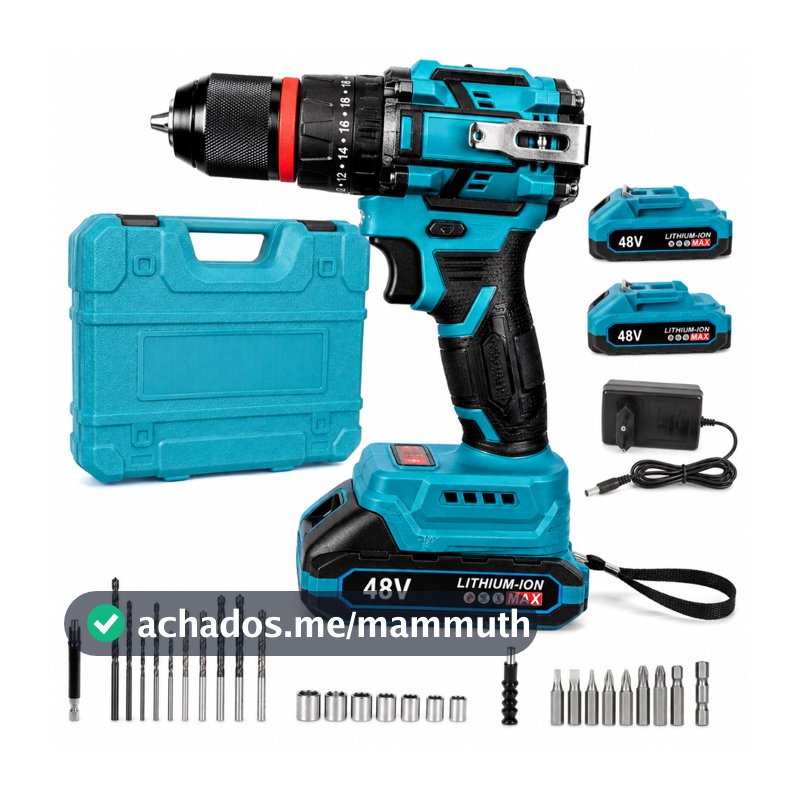 Parafusadeira Furadeira de Impacto 48V Brushless 2 Baterias Dinho + Maleta