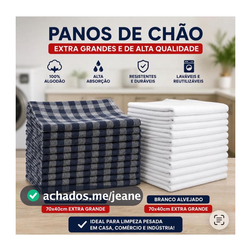 Kit 3, 5, 10 ou 20 Panos de Chão Extra Grande 70x40 Grosso Branco Alvejado 100% Algodão Saco Duplo