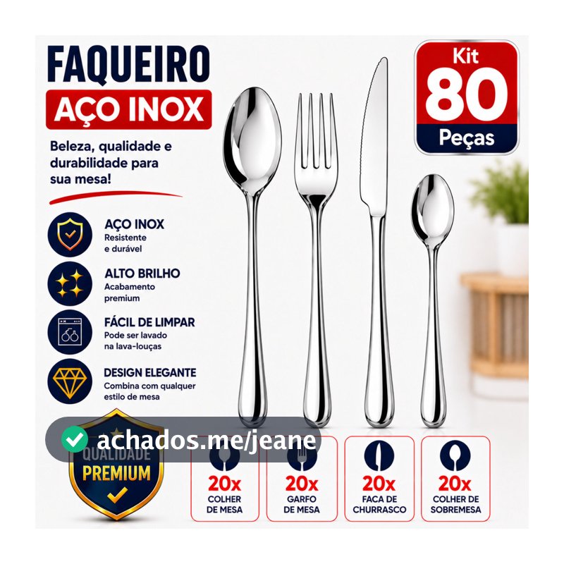 Faqueiro Aço Inox Premium 24 48 80 Peças Jogo De Talheres Completo