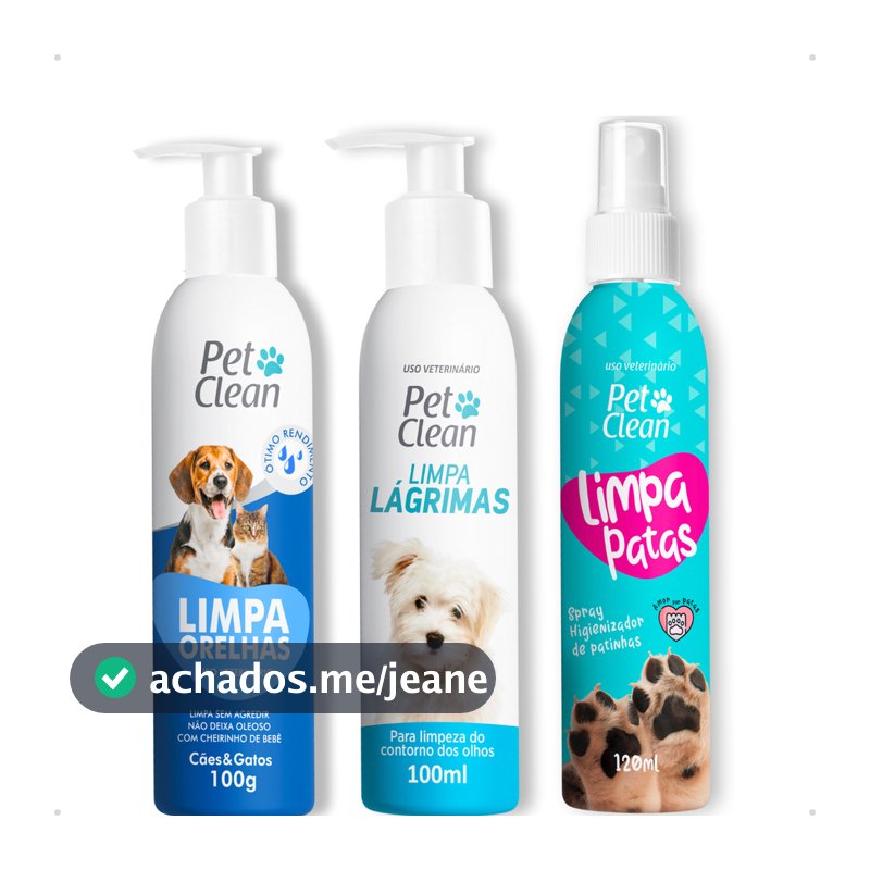 Kit Higiene Higienização Banho Limpador Patas + Limpa Ouvidos + Lagrimas Pet Clean
