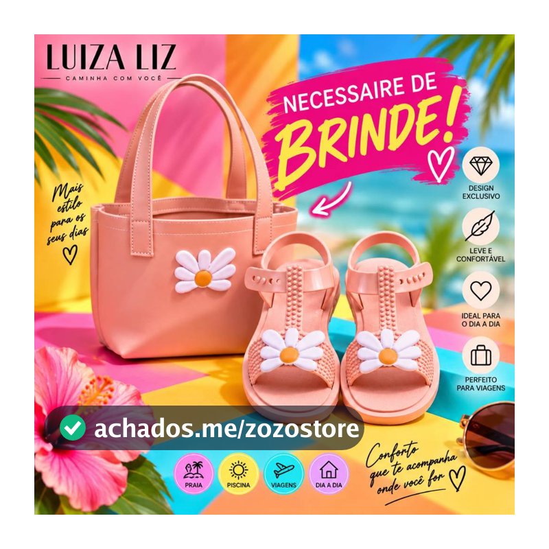 Sandalia Feminina Infantil Rasteirinha Confortavel Margarida + Bolsa de Brinde
