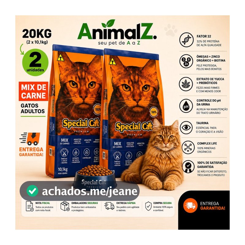 Kit com 2 Ração Gato Adulto 10.1KG Special Cat Sabor Mix de Carnes