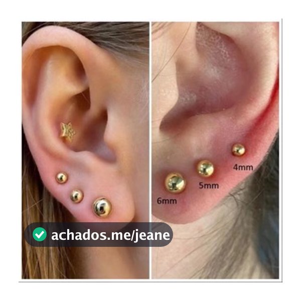 Trio de Brincos bolinhas em  Folheados a ouro 18k e prata 925 Semi Joias 4/5/6Mm
