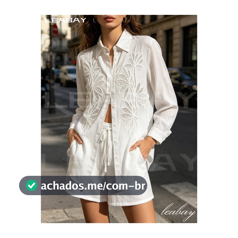 Leabay Conjunto feminino short e blusa,  Finas Toque Leve Look Perfeito Casual.