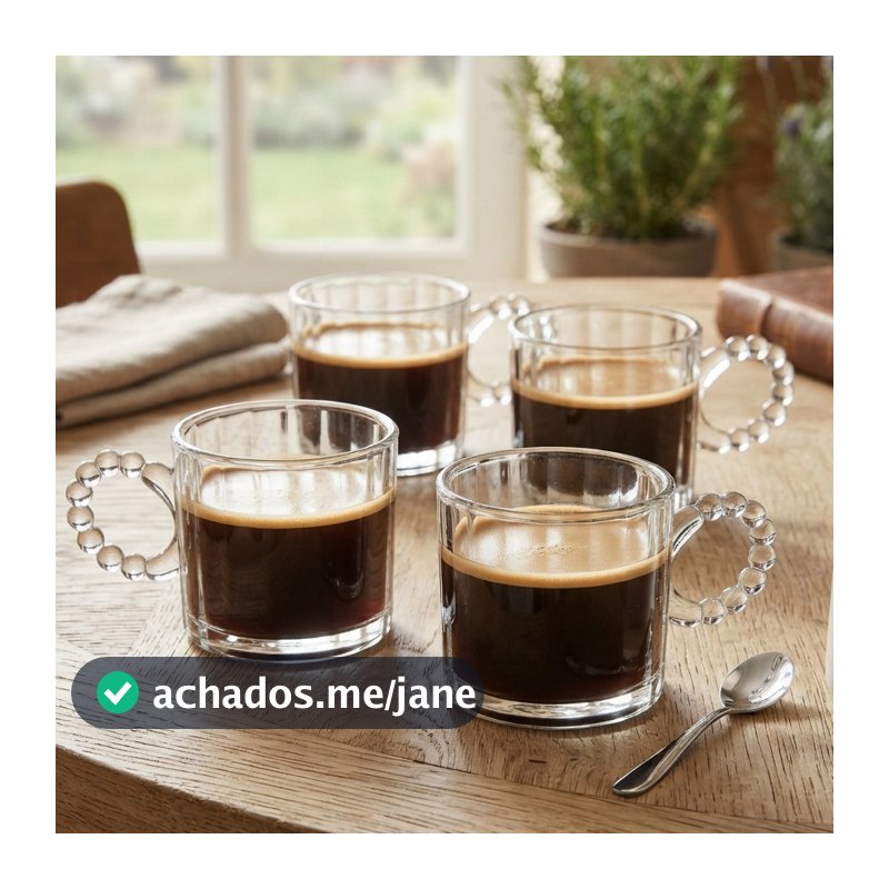 Conjunto 4 Xícaras Wolff Classic de Vidro 100ml Resistente ao Calor para Café Expresso Chás Cappuccino e Bebidas Quentes