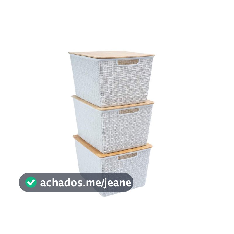 Kit 3 Caixas Organizadoras Tampa de Bambu 18l Branco - Oikos