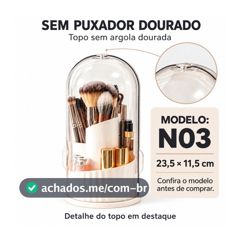 Organizador de Banheiro com Tampa Deslizante e Base Rotativa – 3 Espaços para Escovas de Dentes