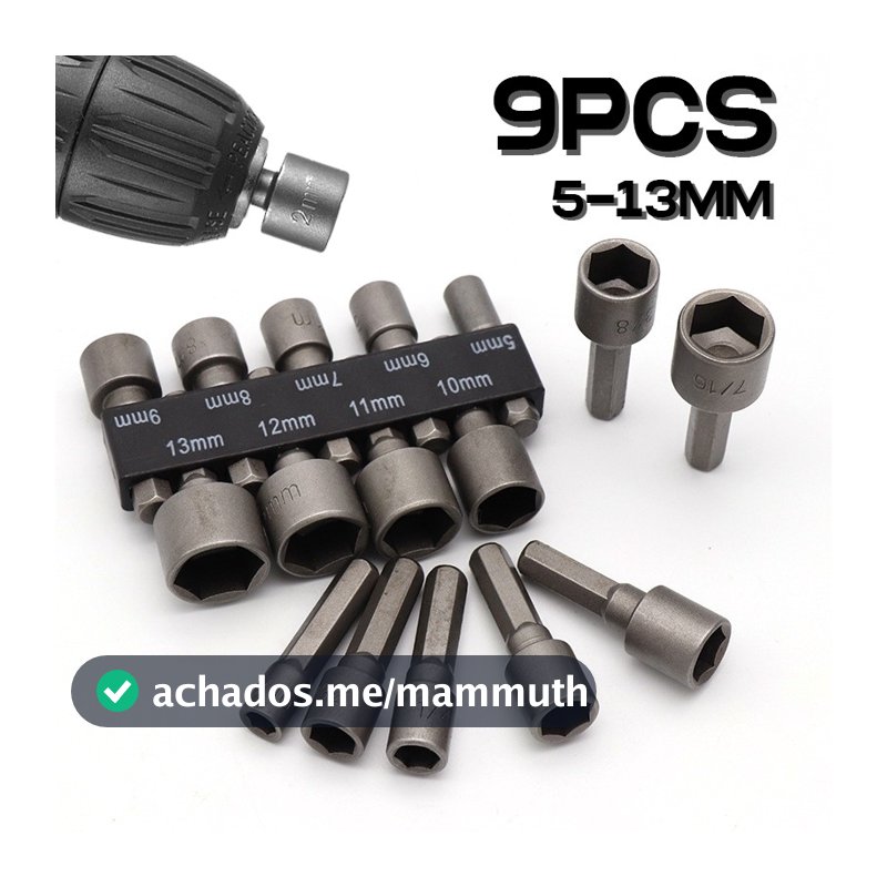 Kit de Jogo de Bits Soquete Canhão para Parafusadeira 5 A 13mm