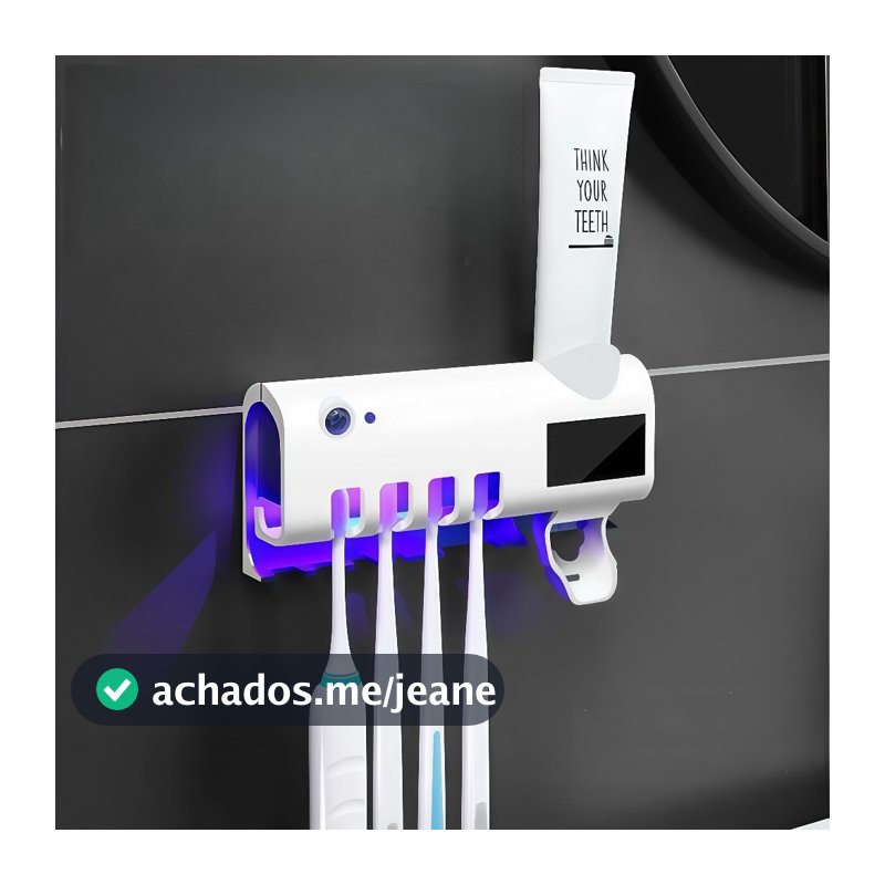 Porta Escova de Dentes com UV e Dispenser de Pasta Suporte de Parede para Banheiro Sem Furar