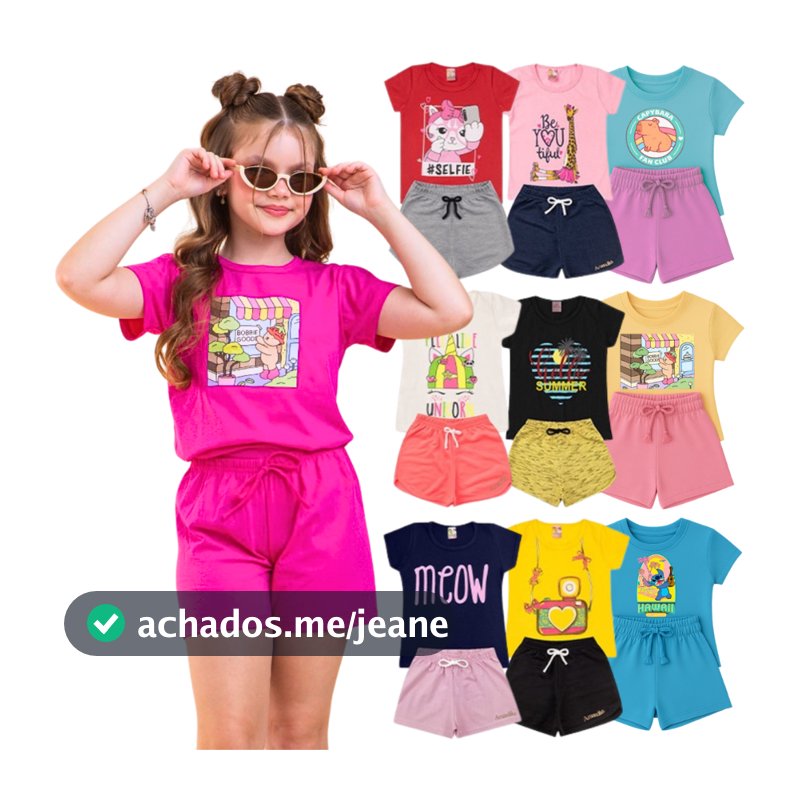 Kit Verão 10 Peças Roupas Infantil Menina 2 à 16 Anos 5 conjunto infantil menina Camiseta Short