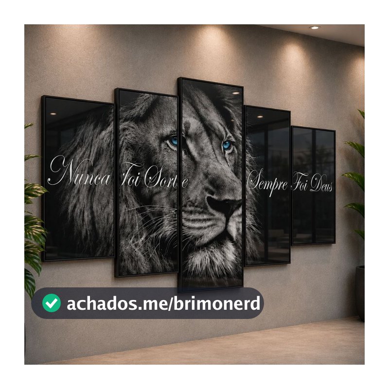 Quadro Decorativo Mosaico Leão de Juda Olho Azul Nunca Foi Sorte Sempre Foi Deus Sala Quarto Hd