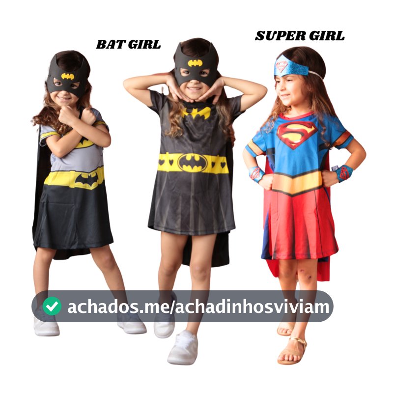 Fantasia Infantil Meninas Personagens Horoinas Super Girl, Bat GIRL, Mulher Maravilha