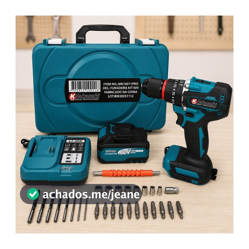 Parafusadeira Furadeira de Impacto 60V Brushless  Nakasaki 55Nm Profissional + Maleta