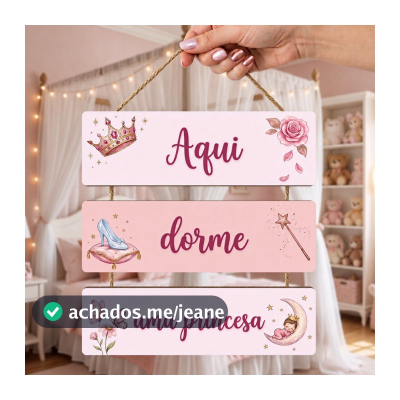 Plaquinha Decorativa Porta Quarto Menina Aqui Dorme Uma Duas Três Princesas Placa Rosa Roxo Borboletas