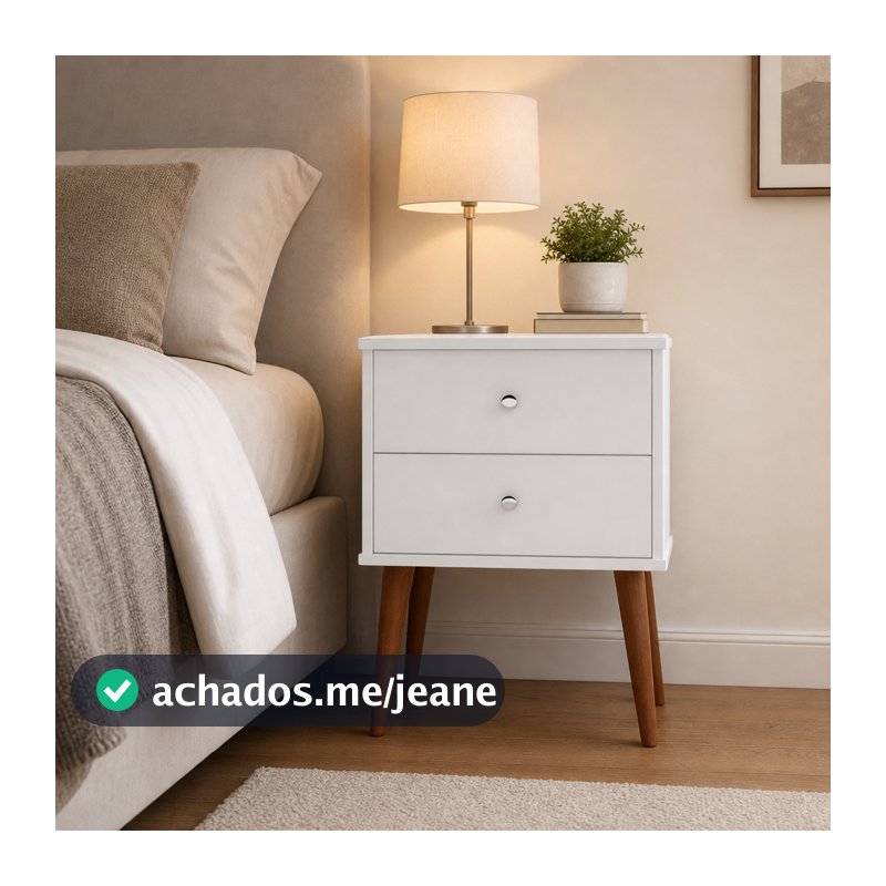 ENVIO FULL Mesa de Cabeceira Berlim 2 gavetas com pés MADEIRA Corrediças Metálicas Branco