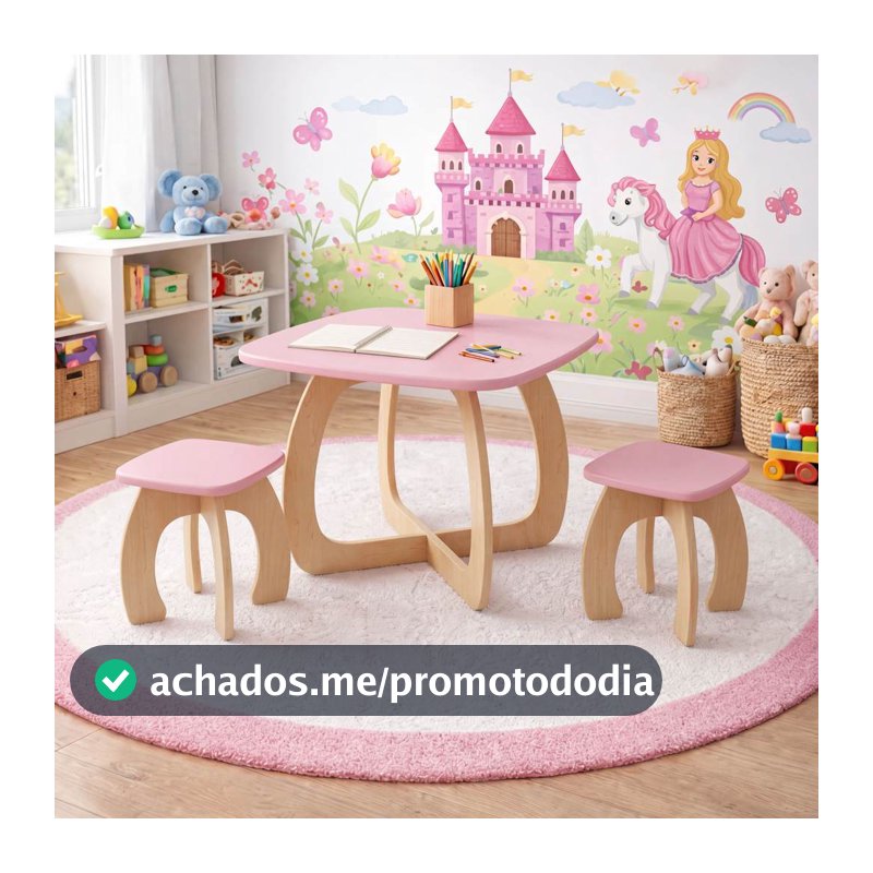 Kit Mesa Infantil + Bancos em MDF Mesa Educativa para Criança, Brincar, Desenhar e Estudar