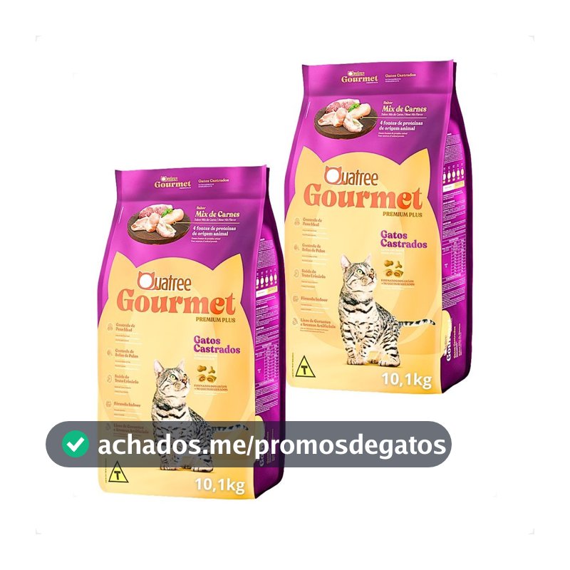 Kit 2 Ração Quatree Gourmet Gatos Castrados Mix de Carnes - 10,1Kg