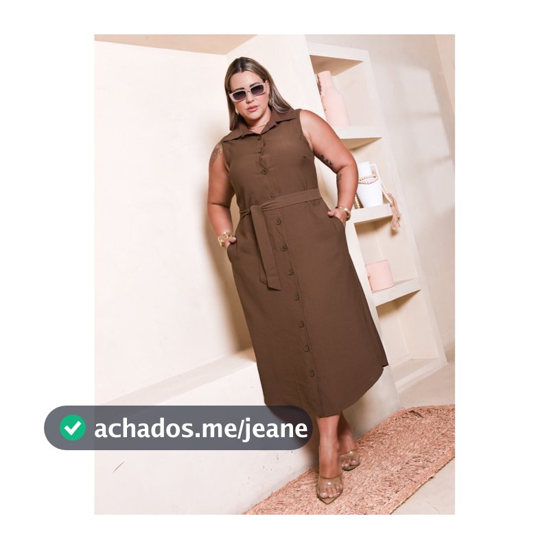 Vestido Longa Feminina Plus Size Chermise Com Botão e Bolsos