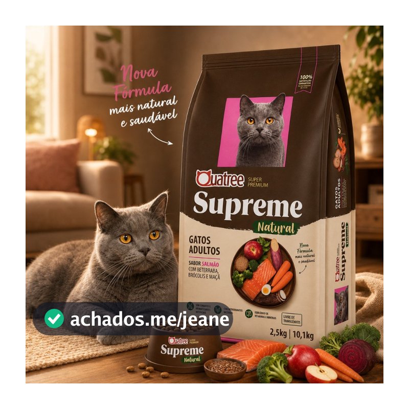Racao Quatree Supreme Gatos Adultos Super Premium Salmao e Batata Doce 10kg