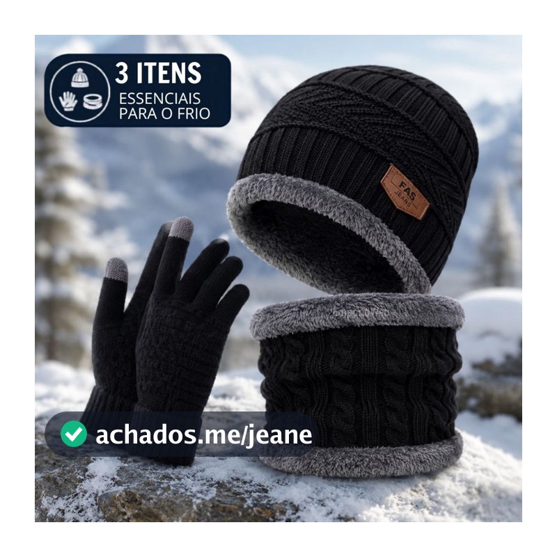 Touca Termica Cachecol Balaclava Luva Touch Kit Inverno Forrado De Lã Completo Protetor do Frio