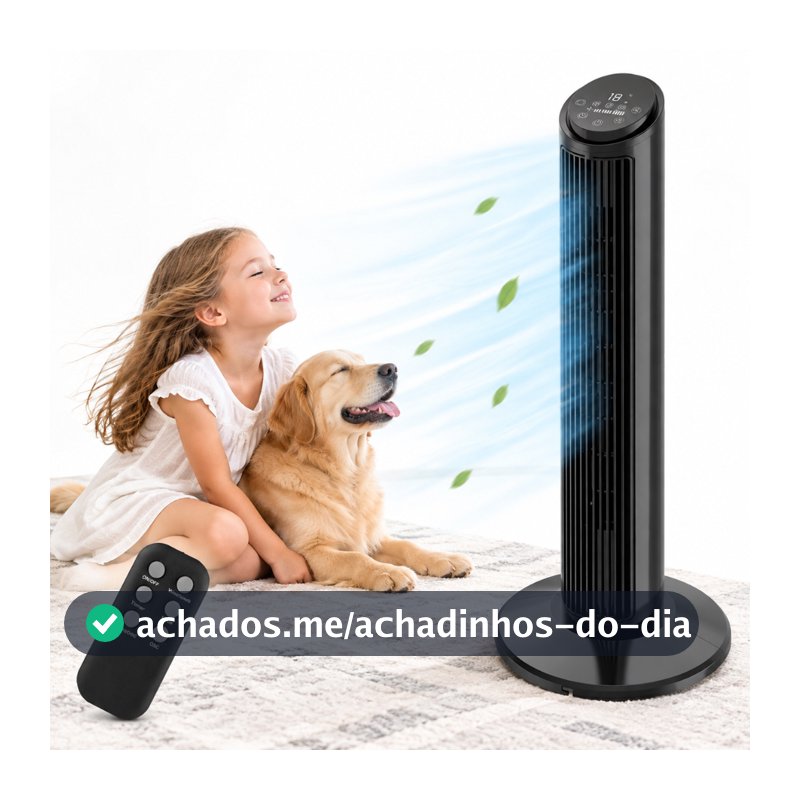 Ventilador De Torre Silencioso Hivento Com Controle Remoto Tela Led 3 Velocidades, Oscilação de 70°, Timer de 15h, 127V