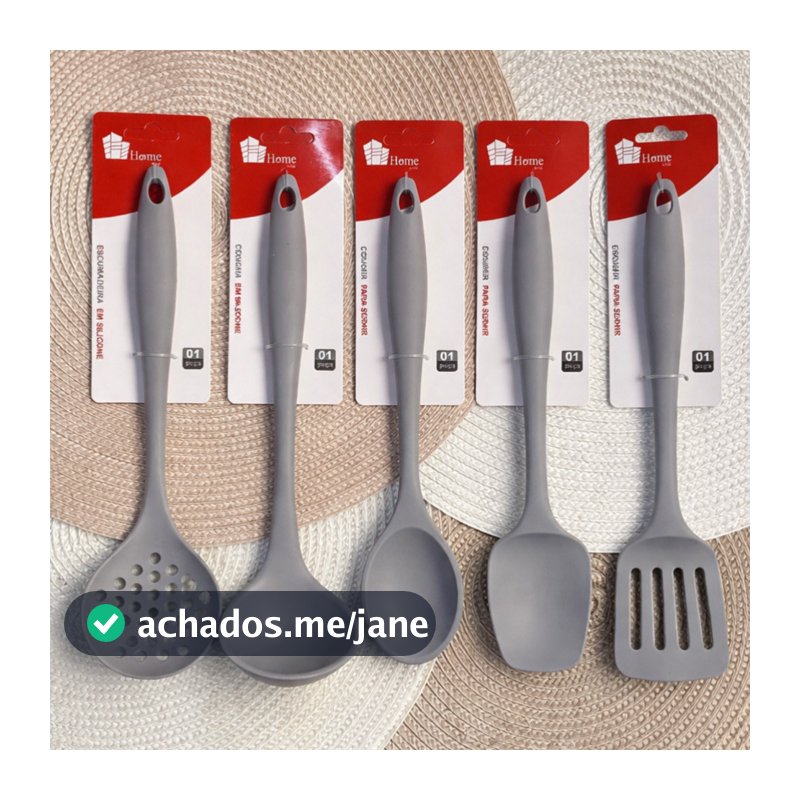 Kit Utensílios de Silicone Para Cozinha Cinza 4 ou 5 Peças