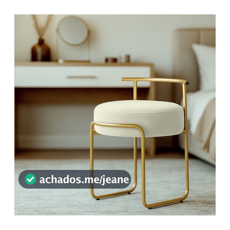 Puff Sala Redondo Evans Base Metal Gold Tecido Boucle Cores