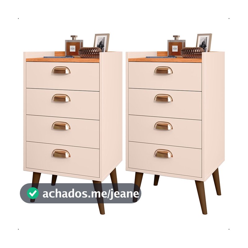 Kit 2 unidades mesa de cabeceira Monet 4 Gavetas para quarto