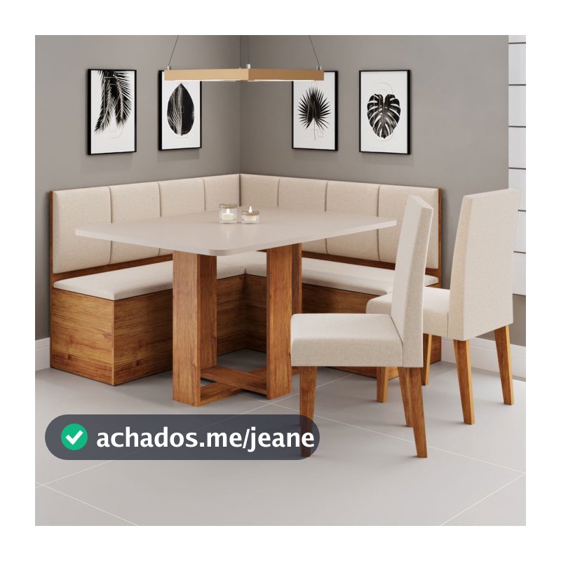 Canto Alemão Victor com 2 Cadeiras Mel/Blonde/Linho Bronze - Viero Móveis