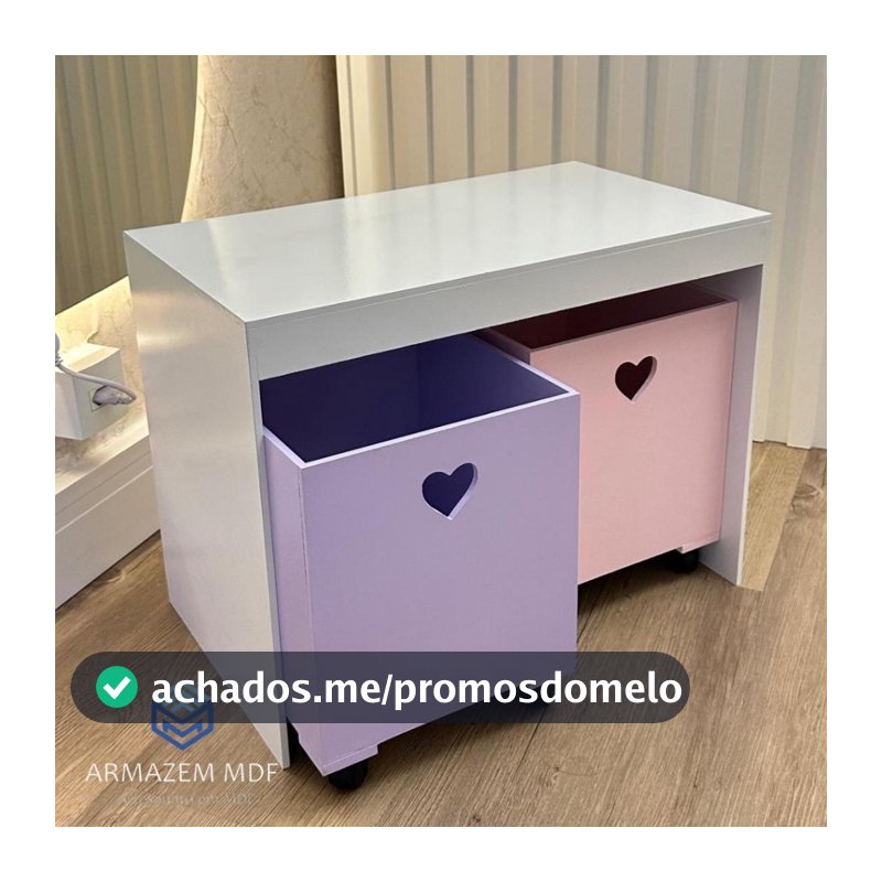 Organizador de Brinquedos Bancada Infantil 2 Gavetas Com Rodinhas em MDF