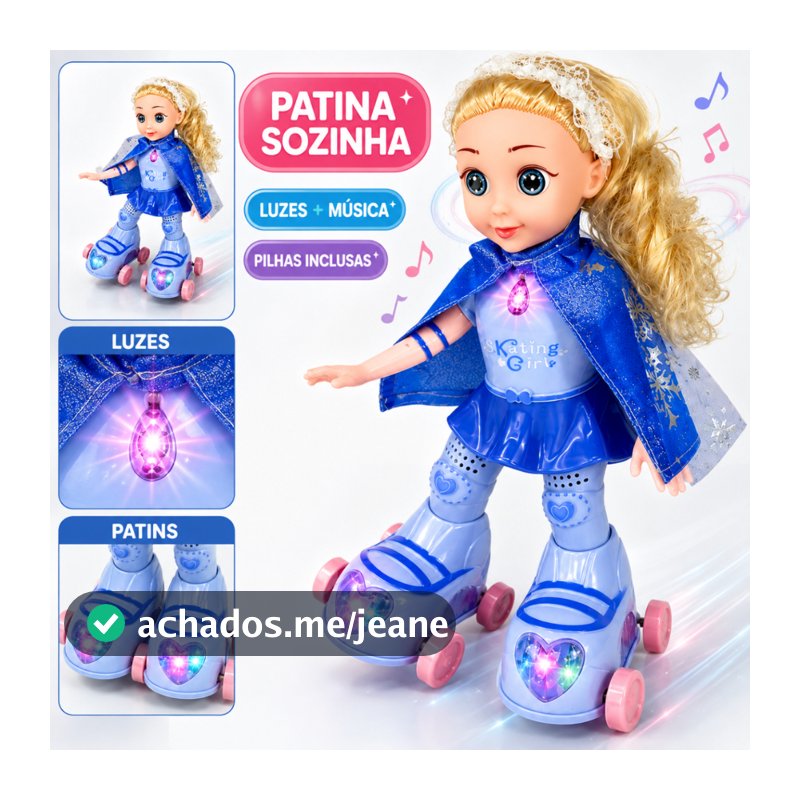 Boneca Amy Patinadora Infantil Menina Anda Canta Dança Acende Luzes Brinquedo