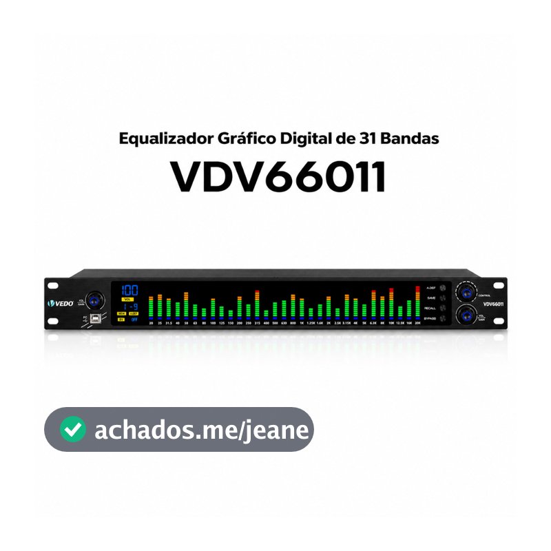 VEDO EQ31 Equalizador Digital Gráfico 31 Bandas Led C/ Gate Exciter Redução de ruído Processamento de áudio Depuração