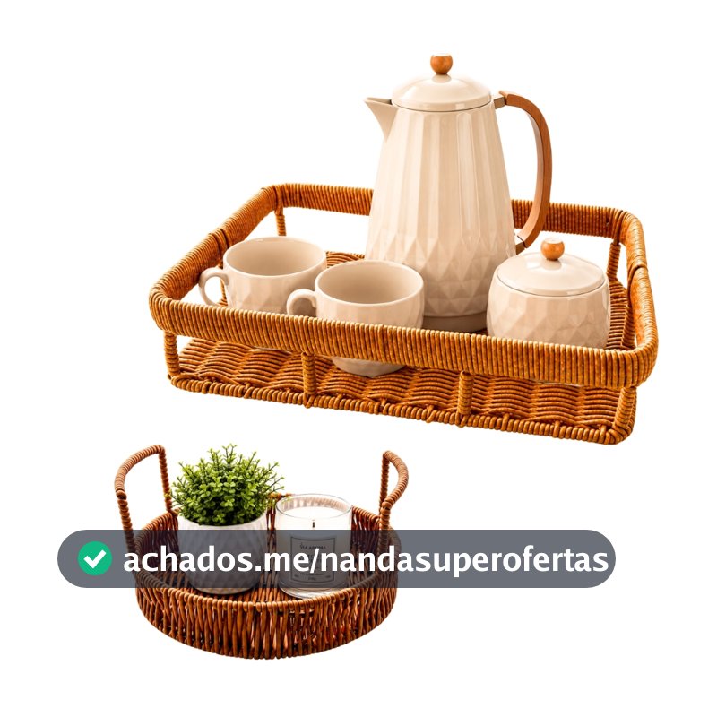 Bandeja Decorativa Rattan Bandeja de Servir Mesa Posta Cantinho do Café