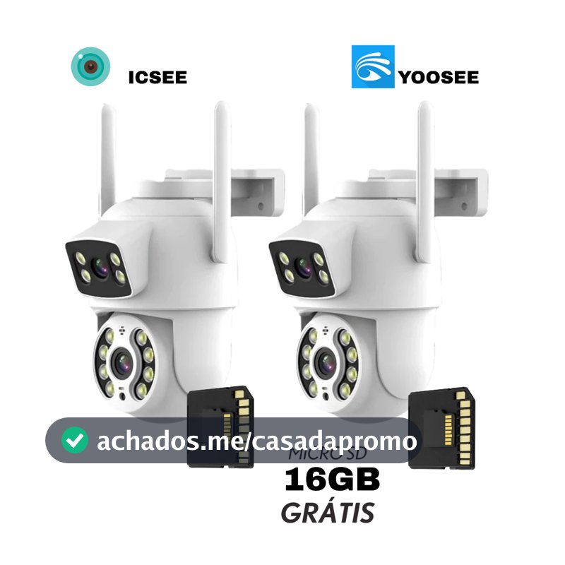 Câmera De Segurança Lente Dupla IP66 Wi-Fi 360° Sensor Movimento Visão Noturna+MICROSD 16GB