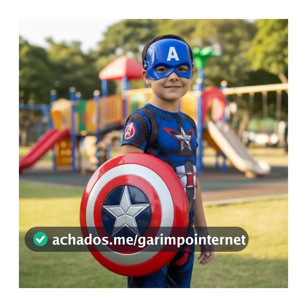 Fantasia Roupa Infantil Capitão América Com Escudo e Mascara De Plastico + Brinde