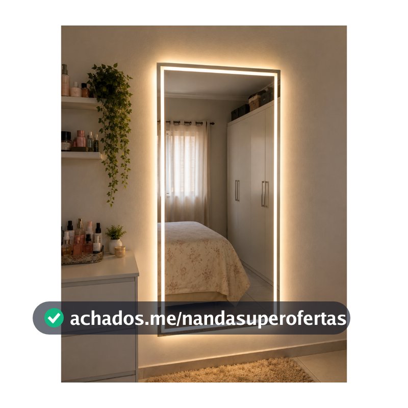 Espelho Retangular Jateado Fino 70x50cm Lapidado com LED 3 Cores Touch para Decoração Banheiro