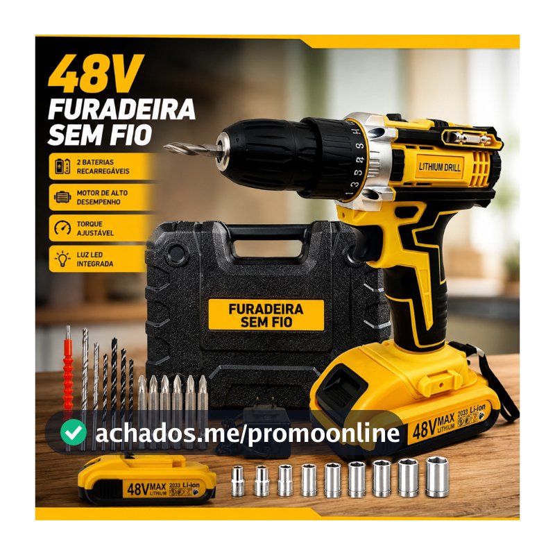 Parafusadeira Furadeira Com 48V Bateria 2 Velocidades Uso Doméstico Com Baterias Duplas E Caixa De Ferramentas