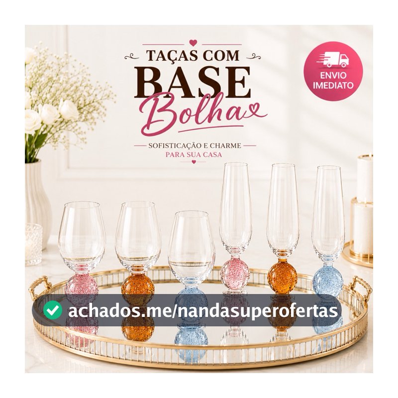 Conjunto Taça Kit 2, 4, 6 Unidades Vidro Transparente 350ml Esfera Orbe Mel Azul Rosa Bubble Luxo Água Vinho Espumante
