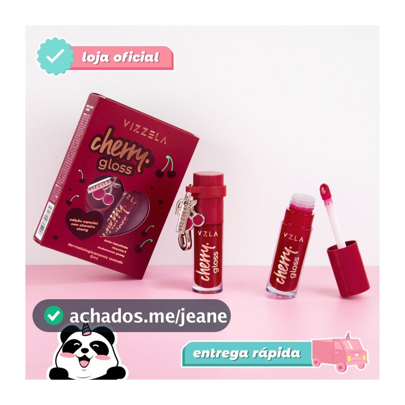 Gloss Labial Vizzela Cherry Volumoso Hidratante Brilho Irresistível Vegano Original Vizzela