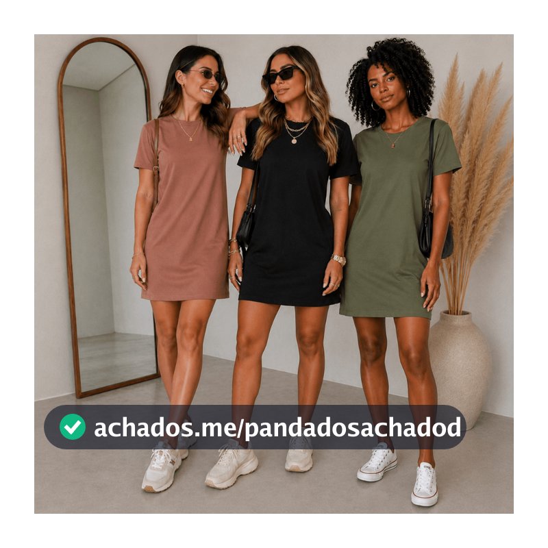 Vestido Feminino do Tamanho P ao GG 100% Algodão | Vestido Preto Camisetão Preto Confortável para o Verão