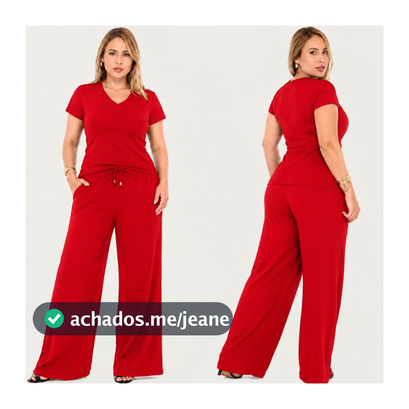 Conjunto feminino calça pantalona e blusa manga curta verão elegante luxo conj blusa e calça folgadinha
