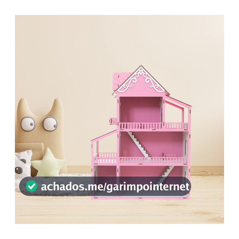 Casa de Boneca Casinha Brinquedo Desmontada 60cm Kids Infantil mdf Rosa e Branco